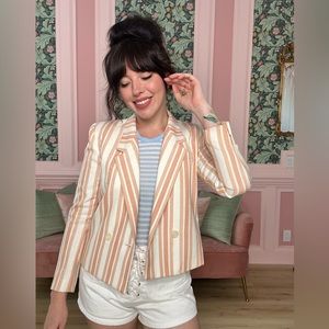 80s 1980s Vintage Sasson Peach and white striped structured cropped blazer